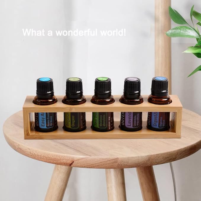 Sohynca Natural Bamboo Essential Oils Storage Rack fits 15ml bottles 1 Tier Tabletop Display Stand for Aromatherapy Bottles Storage Shelf fits 15ml 10ml 5ml bottles (5 Slots * 2pcs)