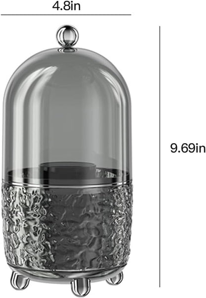 CHIRISEN 360 Rotating Makeup Brush Holder with Lid Dustproof Spinning Brush Storage for Bathroom Countertop, Cosmetic Tools Organizer with Cover for Vanity (Gray)