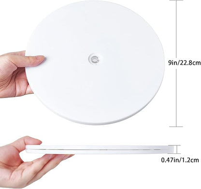 9 inch Lazy Susan Turntable White Acrylic Ball Bearing Rotating Tray for Spice Rack Table Cake Kitchen Pantry Decorating Bathrooms TV Laptop Computer Monitor, 50-lb Load Capacity (360˚ Rotation)