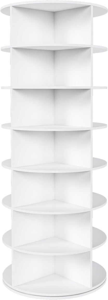 360-Degree Rotating Shoe Rack Tower with 7-Tier Lazy Susan, 28-Pair Capacity Shoe Organizer & Storage Cabinet - Space Saving Shoe Shelf for Closet Hallway Modern Home