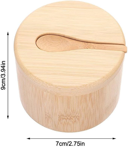 Bamboo Big Dipper Large Salt Cellar with Spoon and Magnetic Swivel Lid, 10 Ounce Storage Box