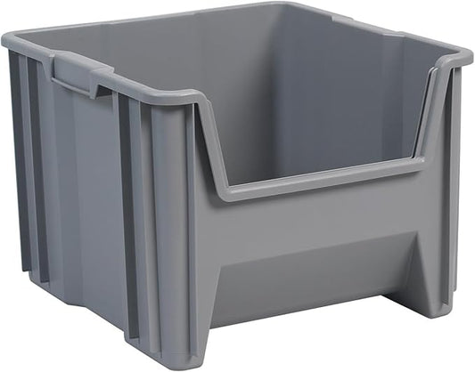 Akro-Mils 13018 Stak-N-Store Stackable Storage Bins, Heavy Duty Garage Storage Containers, Open Front Plastic Organizer for Tools, Shelves, Closet Organizer, 17-1/2" x 16-1/2" x 12-1/2", Gray, 2-Pack