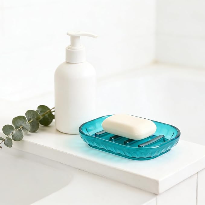 2 Pack Soap Dish Holder for Bar Soap, Bathroom Soap Dishes Bar Soap Holder Tray, Soap Dishes for Shower Bathroom, Kitchen Sink Soap Dish, Blue