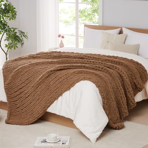 L'AGRATY Chunky Knit Throw Blanket for Couch, 50'' x 60'' Knit Throw, Brown by LAGRATY