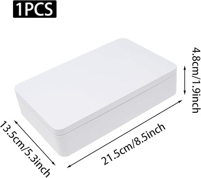 White Metal Tin Box with Lid, 8.5 x 5.3 x 1.9 Inch Rectangular Empty Tin Box for Home Storage