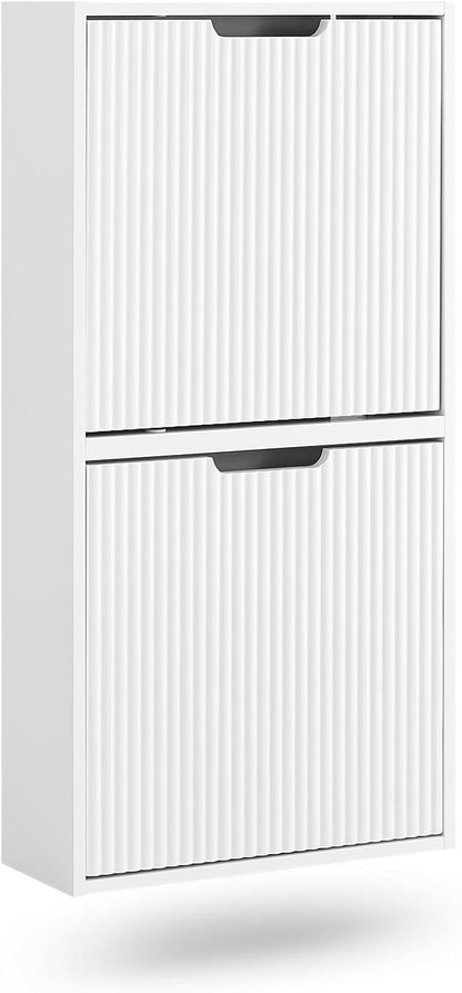 SoBuy Wall Mounted Slim Shoe Cabinet for Entryway, Narrow Shoe Rack Cabinet with 2 Flip Drawers, FSR170 (White)