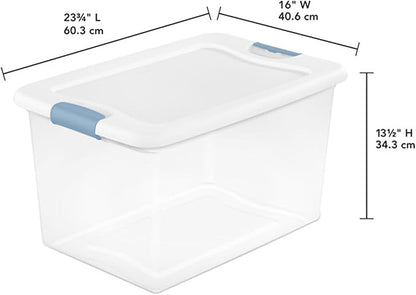 Sterilite 18-Pack Latching Box, Under Bed Storage Bins with Lids, Clear Plastic, 64 Quart - Heavy-Duty Organizing Containers for Closet, Bathroom, and Office