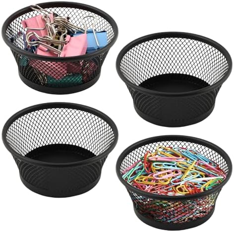 Paper Clip Holder, 4 Pack Mesh Paper Clip Holder for Desk Binder Wire Mesh Bowls, Paperclip Holders for Desk PaperClip Dispenser for Holding Small Parts Office Accessories(COLOR:black) by Unknown
