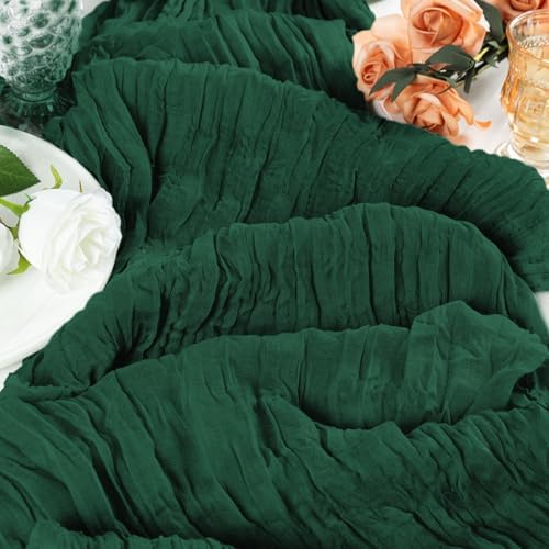 12 Pack Emerald Green Cheesecloth Table Runner 17x108 Inch Boho Gauze Cheese Cloth Table Runners Rustic Sheer Runner for Wedding Party Baby Shower Birthday Home Decor - Image 3