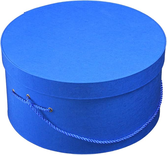 Sarah's Hat Boxes Classic Royal Hat Box – 12.75" x 6.5" (Dia. x Ht.) Handmade in USA – Odorless Non-Toxic Adhesive, Cording Handle – Premium Storage for Hats & Accessories