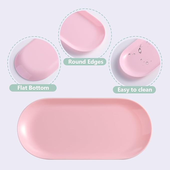 3Pcs Manicure Tools Storage Tray, Oval Plastic Storage Dish Nail Art Accessory Display Trays, Jewelry Rhinestone Organizer Plate, Makeup Cosmetic Nail Decorations Storages Plate（Pink）