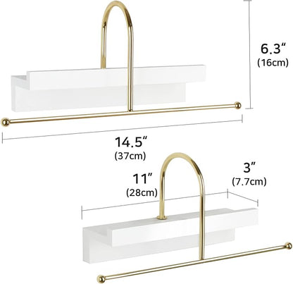 J JACKCUBE DESIGN Gold and White Wall Mounted Hanging Jewelry Organizer Holder Set of 2 for Necklaces, Rings, Bracelets and Earrings with White Display Shelf- MK692A