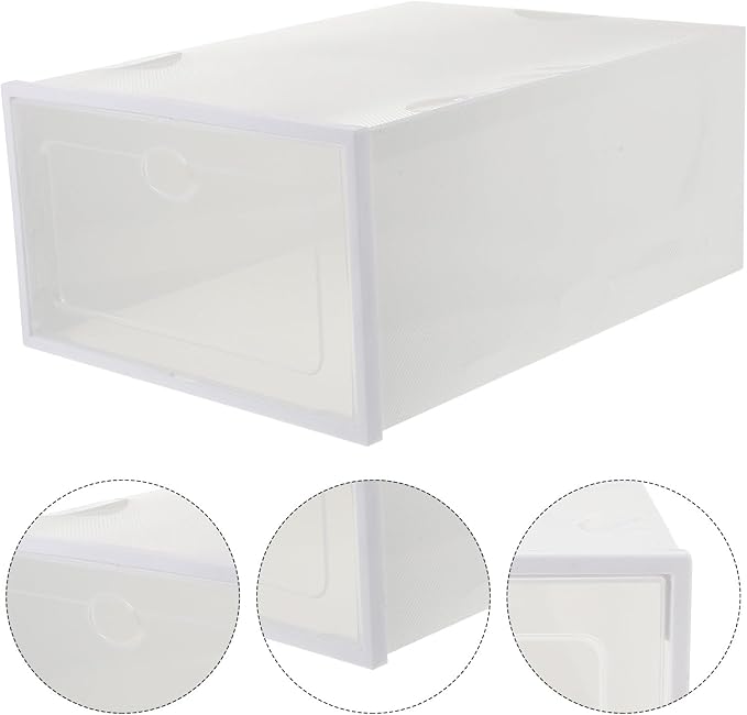 Plastic Shoe Storage Box 2pcs, Drawer-type Shoe Organizer 35x24x14.5cm, Stackable Creative Storage Case for Sneakers and Boots, Beige
