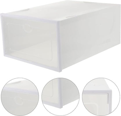 Plastic Shoe Storage Box 2pcs, Drawer-type Shoe Organizer 35x24x14.5cm, Stackable Creative Storage Case for Sneakers and Boots, Beige