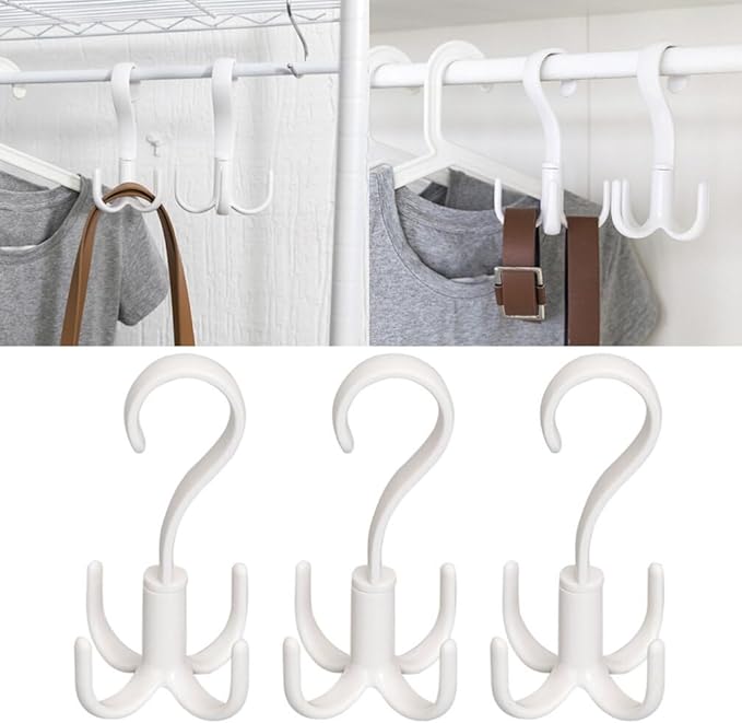 STOBAZA Multi-Function 3pcs Towel Hanger Rotating Hook -Mounted Shoe Rack Scarf Belt Organizer