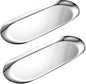 2 Pack Silver Oval Vanity Tray, Stainless Steel Jewelry Tray, Bathroom Tray, Makeup Cosmetic Trays,Towel Napkin Tray,Storage Organizer,11.8 x 4.8 inches (LxW),Large