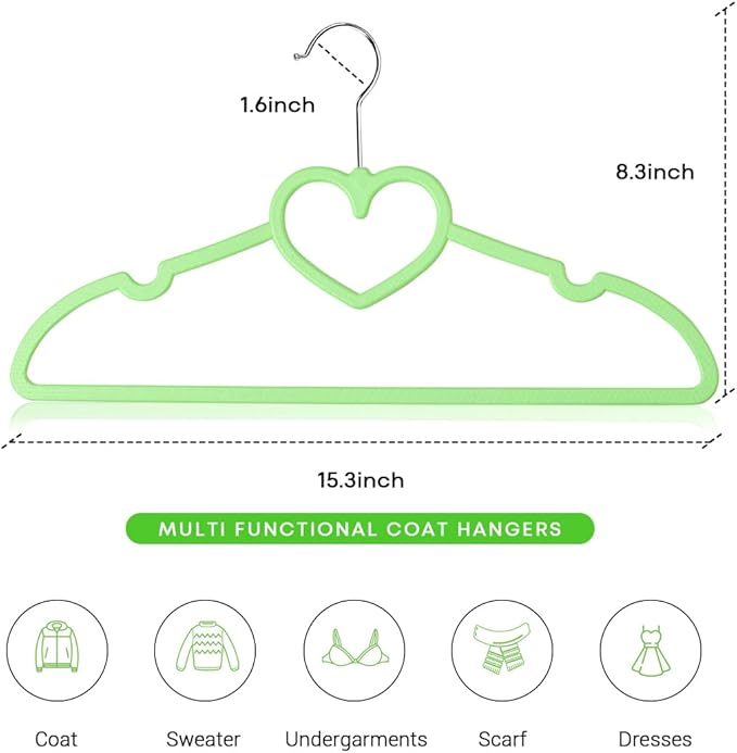 Plastic Hanger 20 Pack, Green Plastic Coat Hangers - Ultra Thin, Space Saving, Heart-Shaped, 360° Swivel Hook - Strong and Durable for Adults