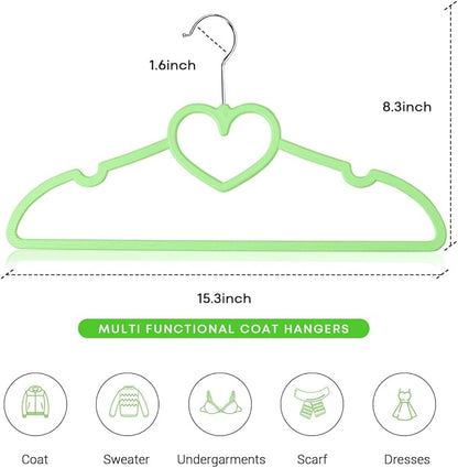 Plastic Hanger 20 Pack, Green Plastic Coat Hangers - Ultra Thin, Space Saving, Heart-Shaped, 360° Swivel Hook - Strong and Durable for Adults