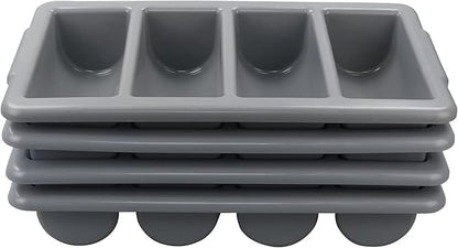 Begale 4-Pack Plastic Commercial Cutlery Bin, 4-Compartment Cutlery Bin, Gray