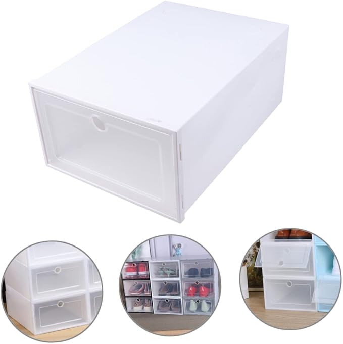 6pcs Transparent Stackable Shoes Box with Drawer Design Breathable Plastic Shoe Storage Container for Men Dustproof Organizer with Window for Closet and Cabinet