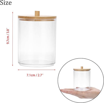 Hipiwe 2 Packs Acrylic Qtip Holder Clear Bathroom Dispenser with Lid Plastic Bathroom Canisters Round Apothecary Jar Set Cotton Swab and Ball Storage Organizer for Makeup Sponges, Bath Salts