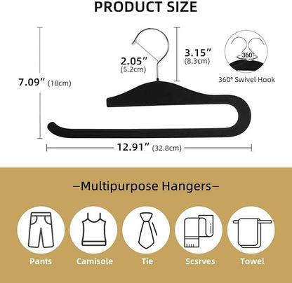Velvet Pants Hangers, 10 Pack Non-Slip Open Ended Hangers with 360° Swivel Hook Slim Space Saving Jeans Hangers for Pants, Scarves, Ties, Towels, Black