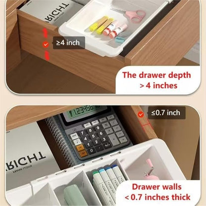 Sliding Drawer Tray with Adjustable Dividers, Expandable Kitchen Storage Organizer, Sliding Drawer Bin, Expandable Drawer Organizer, 2 PCS Drawer Organizer Trays For Utensils, Flatware, Junks