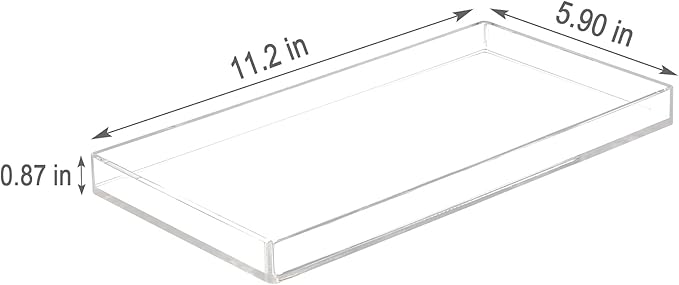 Acrylic BathroomTray for Counter, Handmade Clear Trays Sturdy Organizer for Cup, Sponge, Soap, Plant (Large, Clear)
