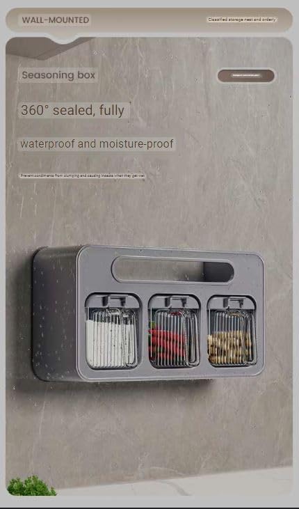Spice Box, Wall Mounted Spice BoxHousehold Kitchen Seasoning Box,Bottle Kitchen Spice Spot for Sugar Food Storage, 3 Grids White Wall-Mounted Seasoning jar Set Combination,good