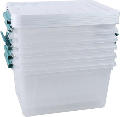 20 Quart Stackable Plastic Storage Bins with Lids, 6 Pack Durable Nestable Containers, Clear Latching Storage Box