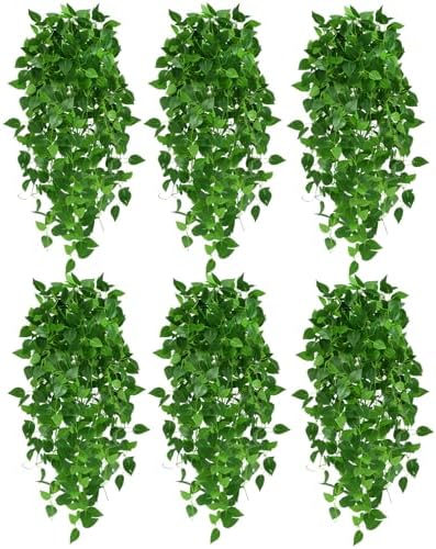 Pothos Vines Artificial 6 Pack, 40" Fake Hanging Plants for Wall Decor Indoor, Green Heart-Leaf Vines for Wall Backdrop Living Room Bedroom Party Decor by Unknown