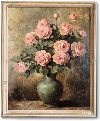 Moody Pink Peonies Painting, Retro Flower Botanical Painting Farmhouse Wall Decor, Vintage Painting Rustic Still Life Pink Peonies Prints for Bedroom Living Room Bathroom Wall Decor -11x14" Unframed by Home