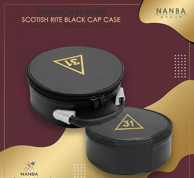 Freemason Masonic Cap Case – Premium Imitation Leather, Portable Fez Storage & Display Box - Machine Embroidery (31st Degree Scottish Rite)