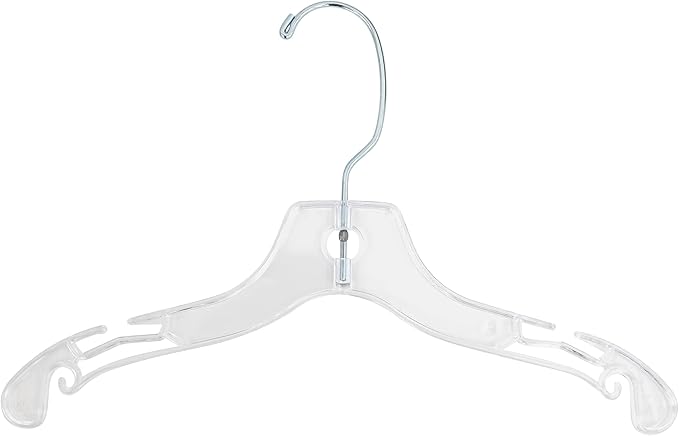 12 inch Wide Reinforced Clear Plastic Child Shirt Hangers with Swivel Hook and Notched Shoulders (Quantity 100) (Clear, 100)