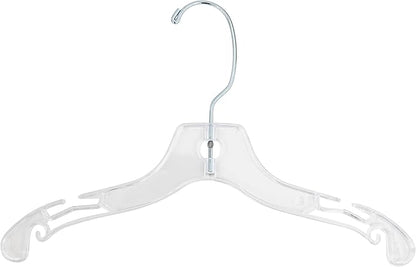 12 inch Wide Reinforced Clear Plastic Child Shirt Hangers with Swivel Hook and Notched Shoulders (Quantity 25) (Clear, 25)