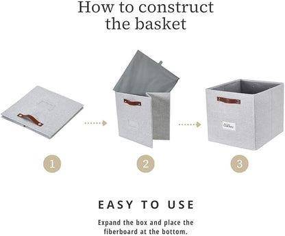 DECOMOMO Storage Baskets, 13x15x13 Storage Cube Bins with Labels for Organizing Shelves (Kallax / 4pcs, Light Grey)