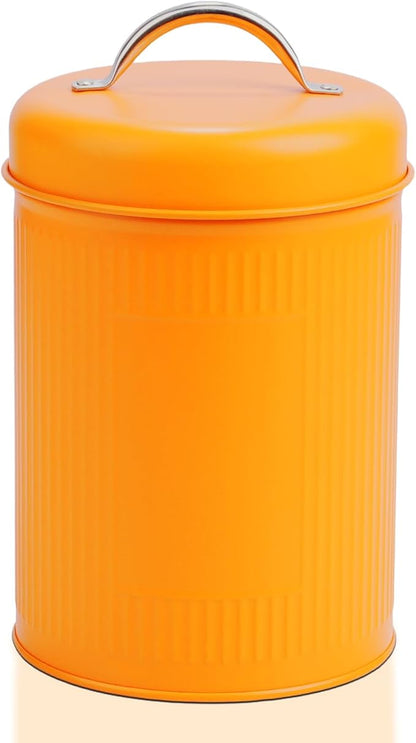 Farmhouse Coffee Canister Storage Container, 42 Oz Vintage Coffee Bean Airtight Jar with Lid, Food Tins with 12 Label Stickers, Kitchen Counter Pantry Organization for Candy Sugar Cookie Tea (Orange)