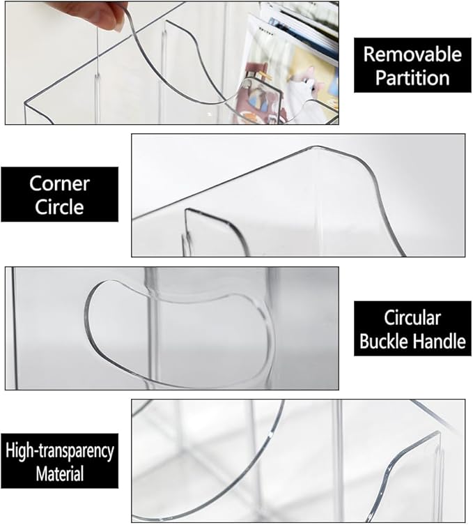 Belt Organizer, Acrylic Belt Storage Holder for The Closet, 5 Compartments Clear Belt Storage Holder for Closet & Drawer, Wall Mountable Display Rack for Belts, Ties, Scarves, and Purse Accessories