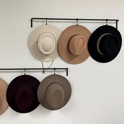 Wall Mounted Hat Display Rack, 35 inch Iron Rod with 6 Clips, Handcrafted, Antique Black