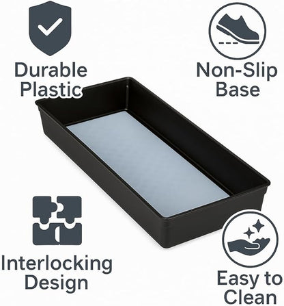 Drawer Organizer Tray – Durable Gray Plastic Storage Bin for Office, Kitchen, and Bathroom Drawers, Non-Slip Bottom, 6 x 15 x 2 Inches