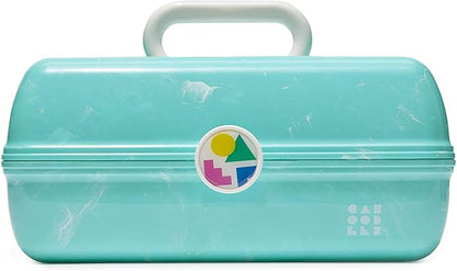 Caboodles On-The-Go Girl Makeup Box, Turquoise on Marble, Hard Plastic Makeup Organizer Box, Built-In Mirror, Secure Latch for Safe Travel, Spacious Storage for Large Items