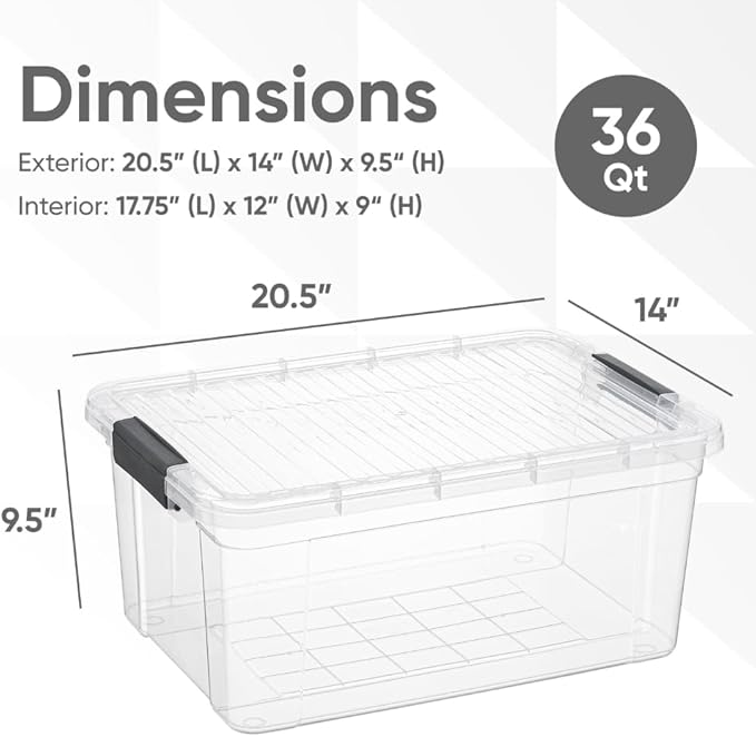Superio Clear Storage Box with Lid, 36 Quart Plastic Container Bins for Organizing, Stackable Crates, BPA Free, Non Toxic, Odor Free, Organizers for Home, Office, School, and Dorm, 10 Pack