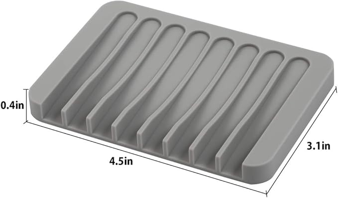 3PCS Self Draining Soap Holder, Premium Silicone Soap Dish, Soap Saver for Shower, Bathroom, Kitchen, Bath Tub, Sponges,Keep Soap Bars Dry Clean,Easy Clean,Extend Soap Life (Grey)
