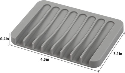 3PCS Self Draining Soap Holder, Premium Silicone Soap Dish, Soap Saver for Shower, Bathroom, Kitchen, Bath Tub, Sponges,Keep Soap Bars Dry Clean,Easy Clean,Extend Soap Life (Grey)