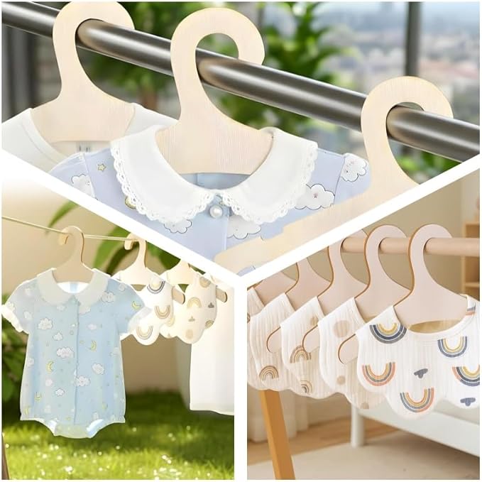 20 Pack Wooden Kids Hangers 9Inch Childrens Clothes Hangers Cute Non Slip Wood Baby Toddler Hangers DIY Wooden Baby Hangers for Closet, for Baby Toddler Kids Clothes & Pants (No Ears)
