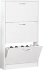 White Narrow Shoe Storage Cabinet - 3-Tier Freestanding Shoe Rack - 3 Flip Drawers Entryway Cupboard Organizer