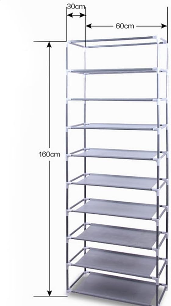 Vertical Narrow Shoe Rack Organizer, Room-Saving 10-Layers 9 Lattices Non-Woven Fabric Shoe Rack, Free Standing Shoe Storage Cabinet with Dustproof Cover, 22.83 x 11.4 x 63 inches,Rose Red