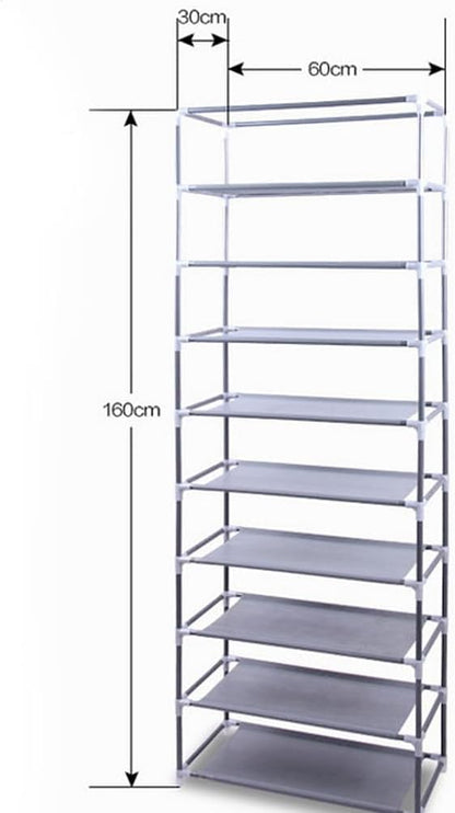 Vertical Narrow Shoe Rack Organizer, Room-Saving 10-Layers 9 Lattices Non-Woven Fabric Shoe Rack, Free Standing Shoe Storage Cabinet with Dustproof Cover, 22.83 x 11.4 x 63 inches,Rose Red