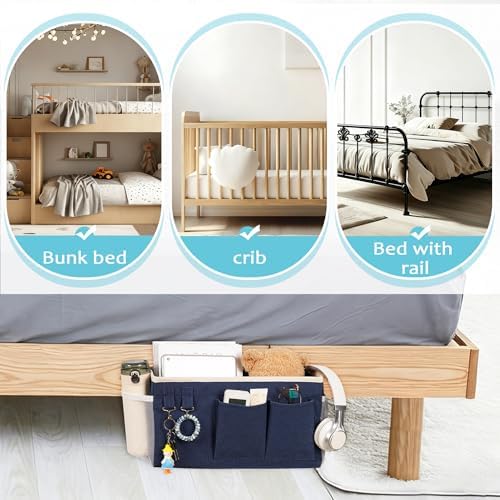 Bedside Caddy, Bedside Storage Bag Hanging Organizer for Bunk Dorm Bed Rail - Image 5