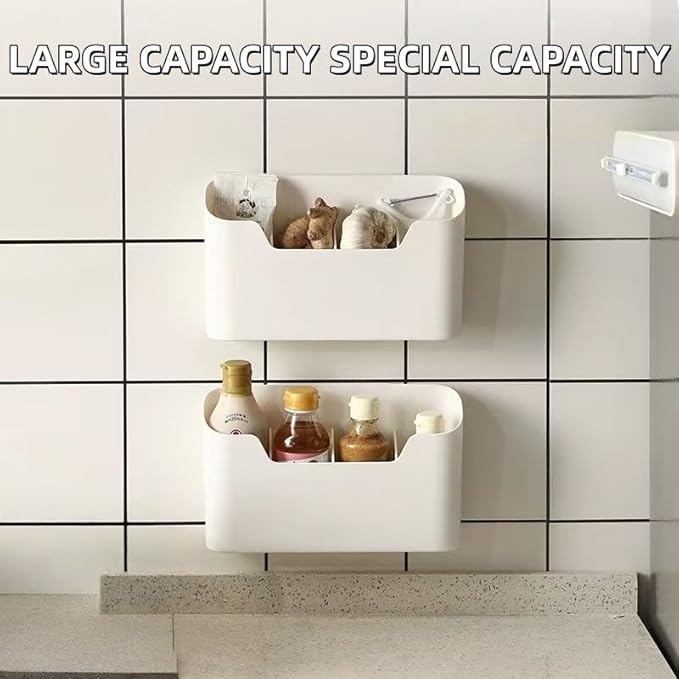 2 Packs Cabinet Door Organizer, Wall storage basket for Bathroom,Kitchen,Cabinet, Living Room,Office, Wall basket organizer with Self-adhesive hook, 9x4.2x2.5inches